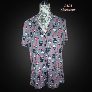 LALA Sleepwear Gray Short Sleeve Skull & Rose Pajama Set - Large